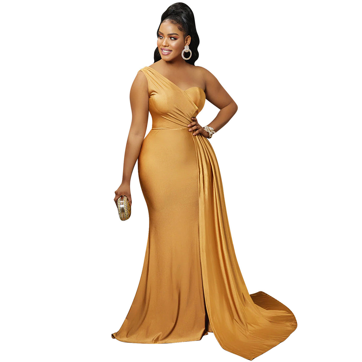 One-Shoulder Bodycon Maxi Dress in Yellow – view 13 of 13