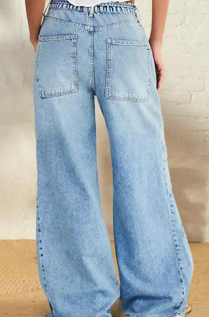 High-Waist Wide-Leg Denim Cargo Jeans - view 6