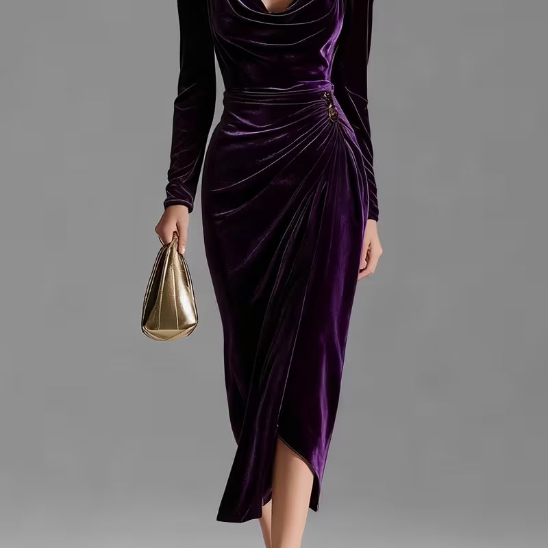 Long-Sleeve Velvet Slit Maxi Dress - view 6