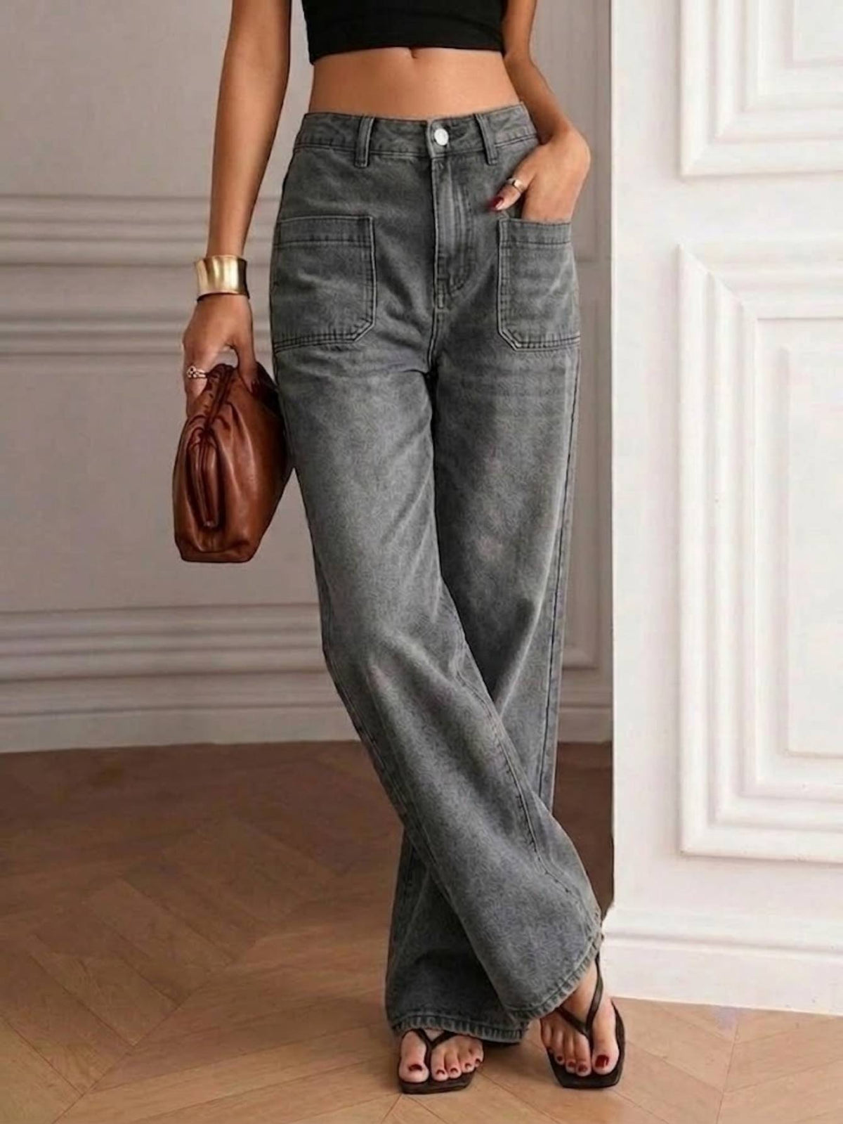 Gray High-Waist Wide-Leg Jeans – view 6 of 6 | My Dressing Room