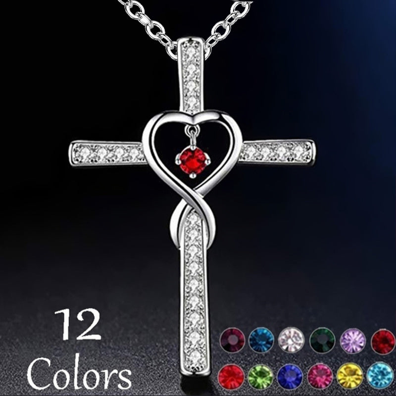 Infinity Love God We Trust Christian Cross Birthstone Crystal Pendant Necklace Colour Gems Zircon Heart Necklace Women Jewelry – view 9 of 10 | My Dressing Room