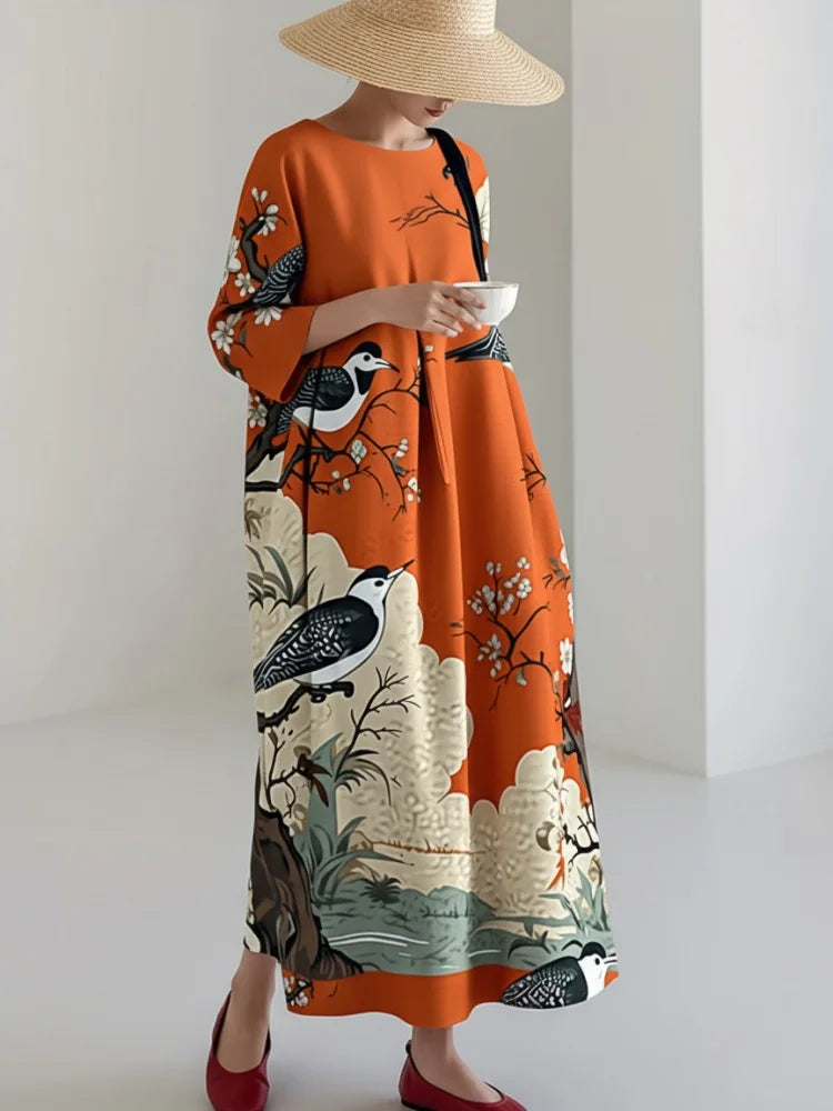 Vintage Print 3/4 Sleeve Swing Maxi Dress – view 4 of 5