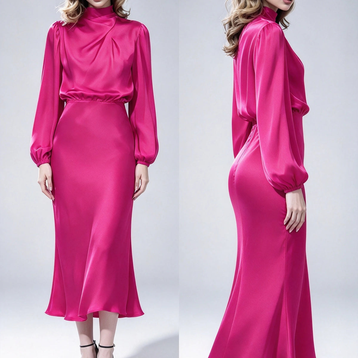 Draped High-Neck Satin Midi Dress – view 8 of 8