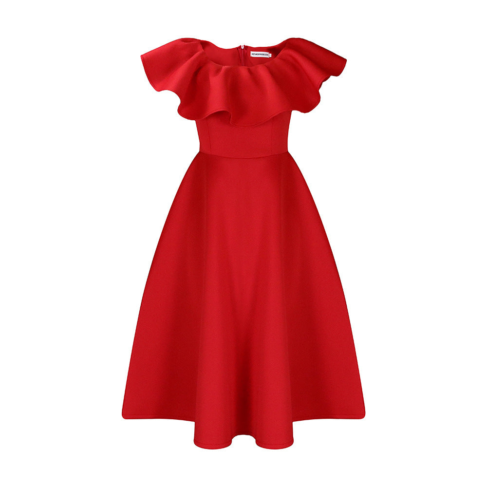 Elegant Ruffle Dress in Red – view 6 of 6
