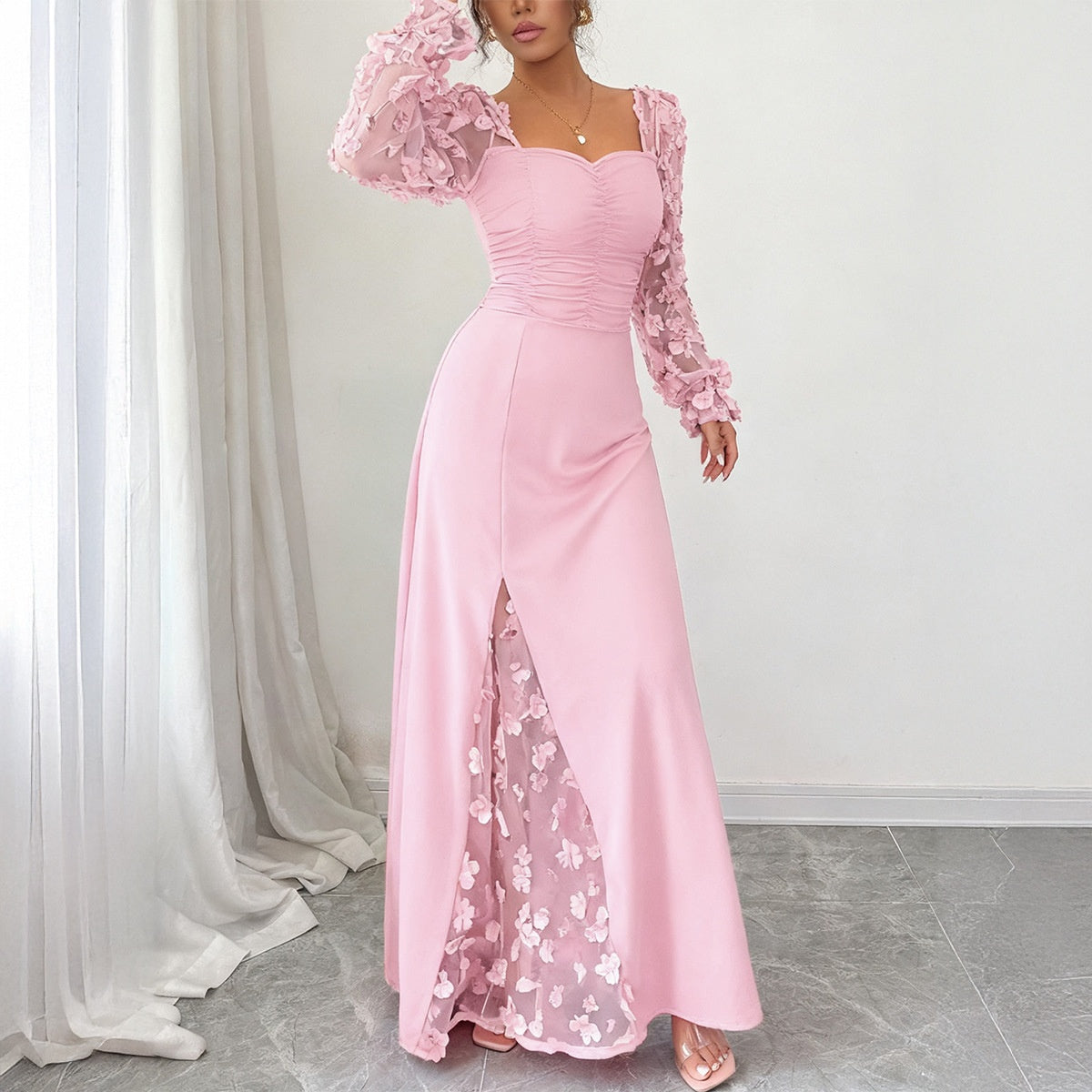Floral Long Sleeve Midi Dress in Pink – view 8 of 8