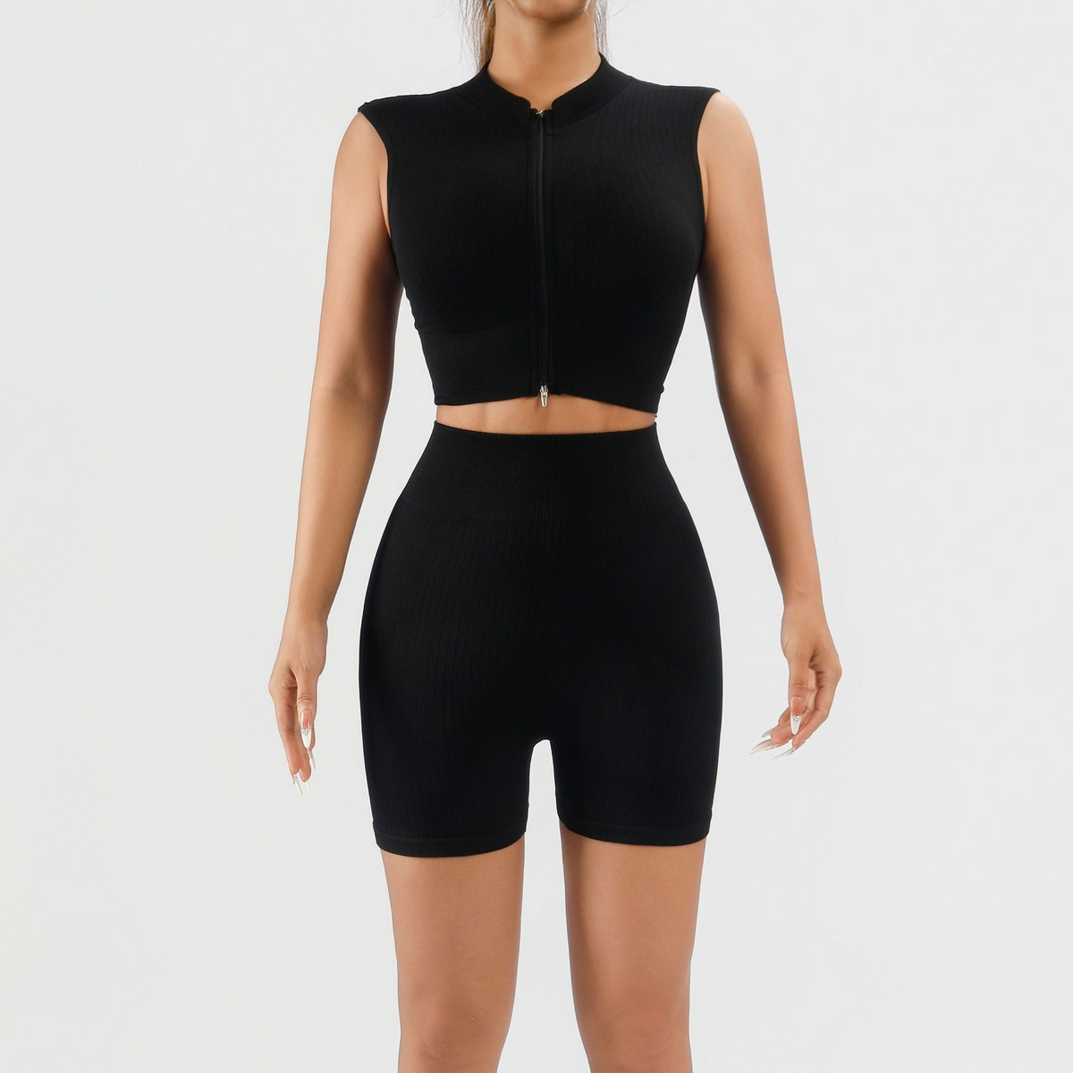Zip Tank and High-Waist Shorts Workout Set - view 2
