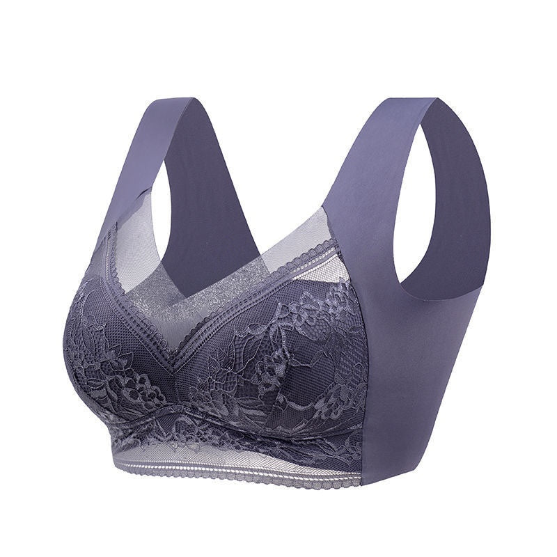 Lace Wirefree Padded Bra in Navy, front view