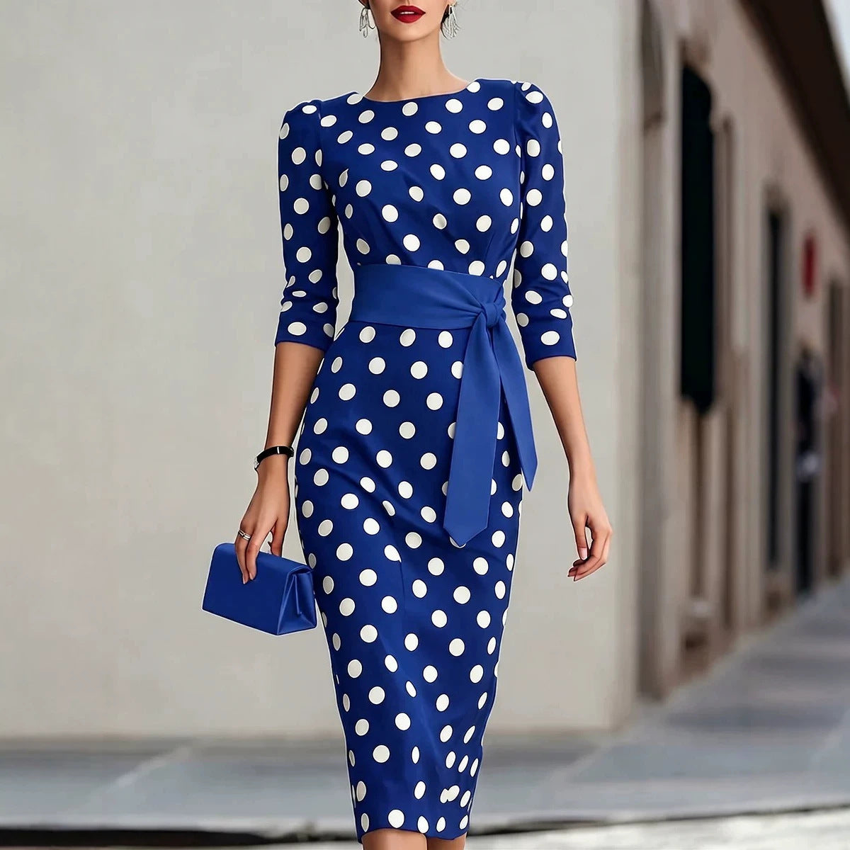 Polka Dot Belted Midi Dress – view 7 of 12 | My Dressing Room