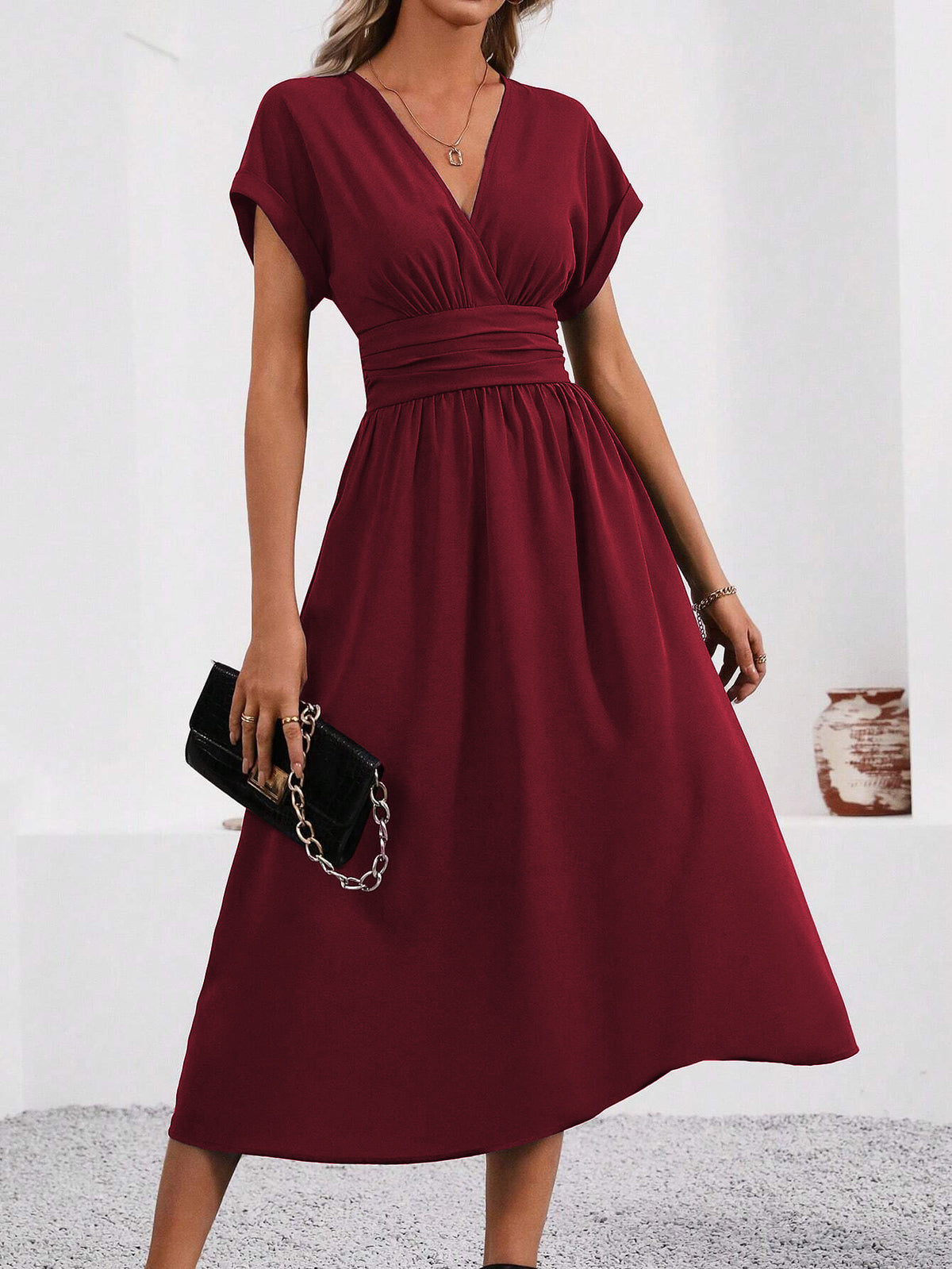 Batwing Sleeve Maxi Dress in Wine Red – view 5 of 10