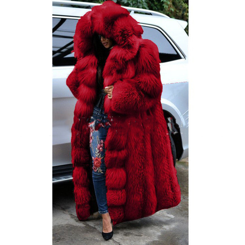 Long Hooded Faux Fur Coat - view 3