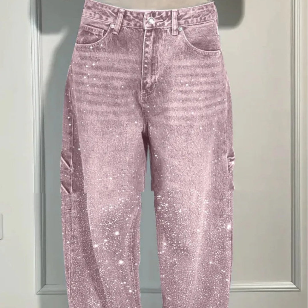 High-Waist Shiny Wide-Leg Straight Jeans - view 2