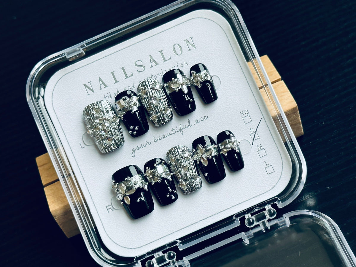 Black & White Textured Press-On Nails (10 pcs) - view 3