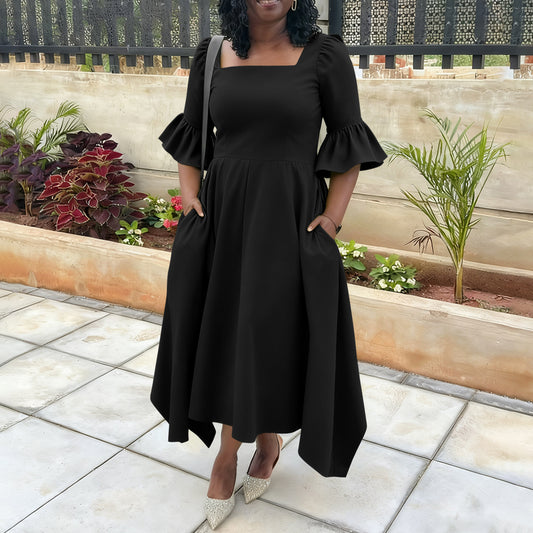 Ruffled Sleeve Pocket Knit Dress – main view