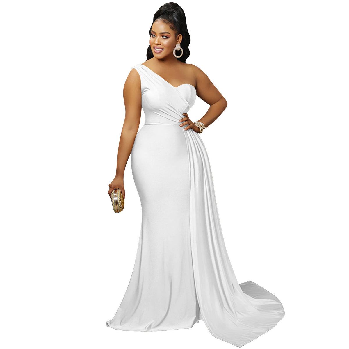 One-Shoulder Bodycon Maxi Dress in White – view 12 of 13