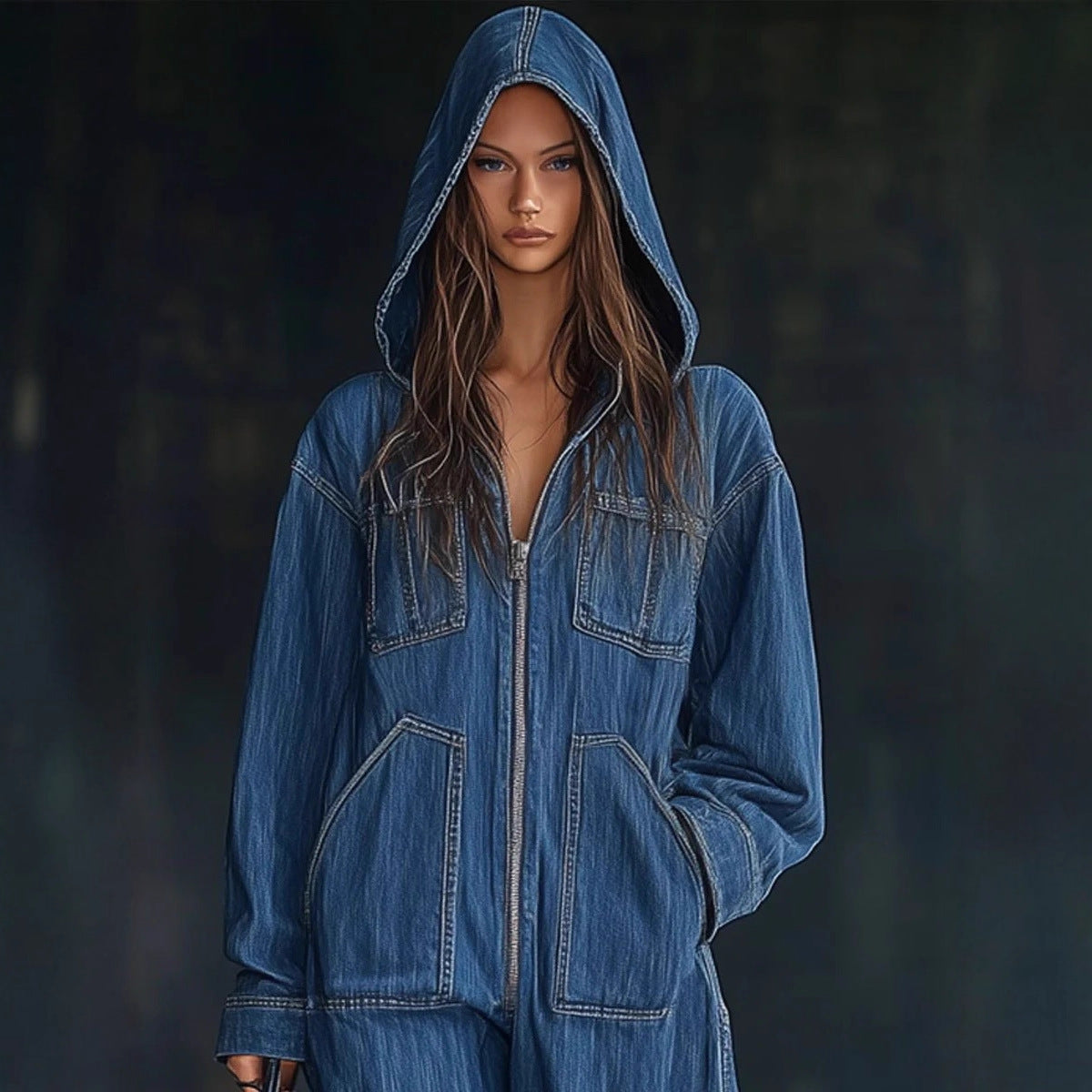 Hooded Denim Overall Jeans – view 3 of 5 | My Dressing Room