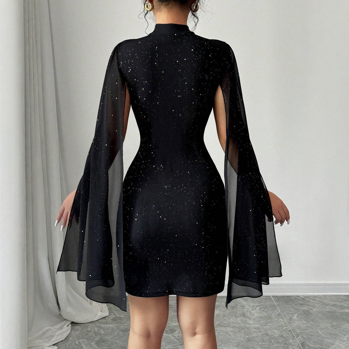 Ribbed Cape Bodycon Mini Dress – view 2 of 10