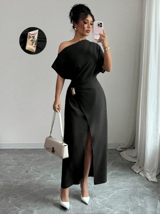 Off-Shoulder Bodycon Maxi Dress in Black – view 6 of 10