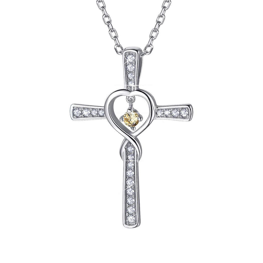 Infinity Love God We Trust Christian Cross Birthstone Crystal Pendant Necklace Colour Gems Zircon Heart Necklace Women Jewelry – main view | My Dressing Room