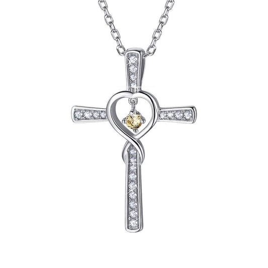 Infinity Love God We Trust Christian Cross Birthstone Crystal Pendant Necklace Colour Gems Zircon Heart Necklace Women Jewelry – main view | My Dressing Room