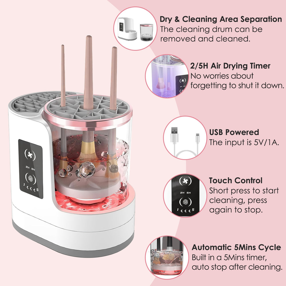 4 In 1 Electric Makeup Brush Cleaner USB Powered Automatic Brush Blender Machine With Timer Digital Display Cleaning Drying UV Disinfection Brush Storage For All Types Of Brushes Valentines Day Gift – view 7 of 10 | My Dressing Room