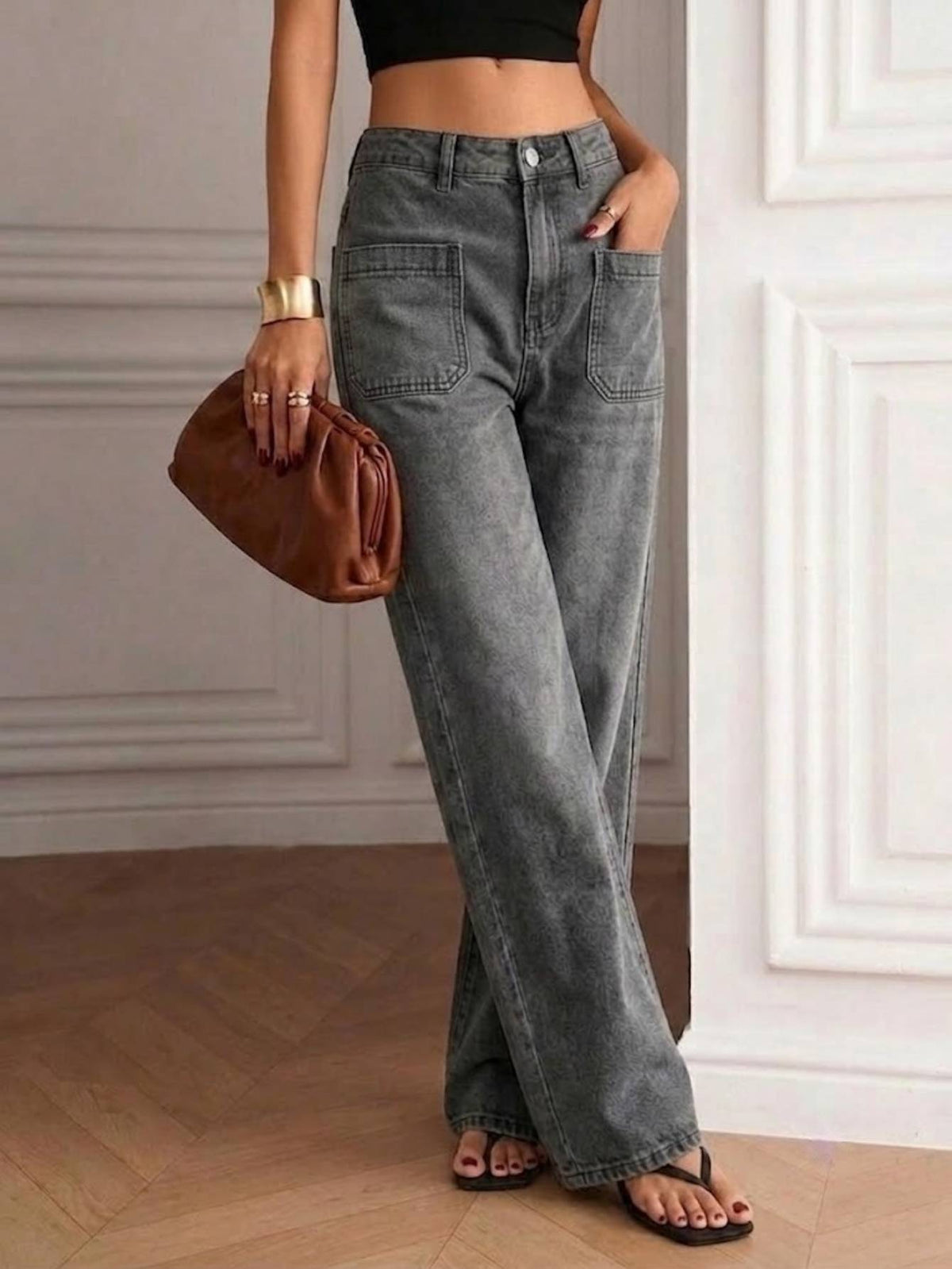 Gray High-Waist Wide-Leg Jeans – view 3 of 6 | My Dressing Room