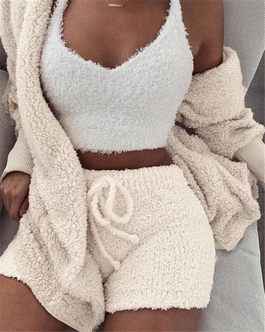 3-Piece Crop Top & Shorts Lounge Set – main view | My Dressing Room