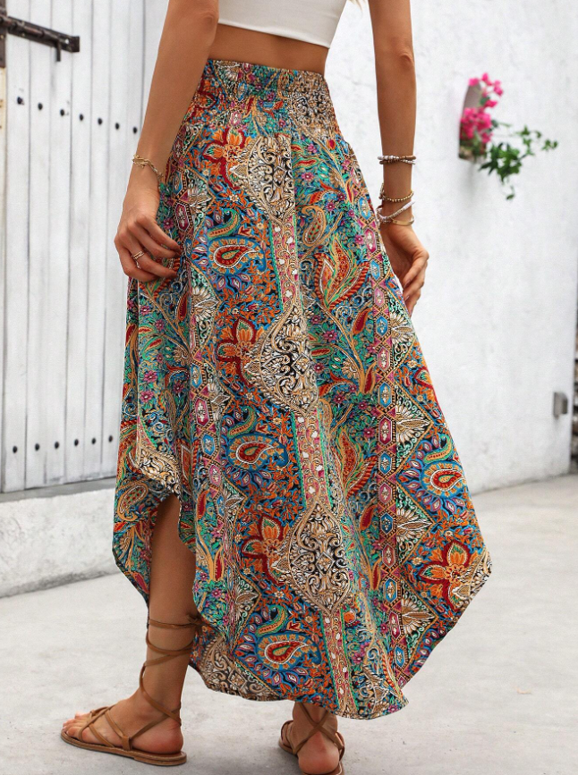 Boho Asymmetric Print Maxi Skirt - view 3