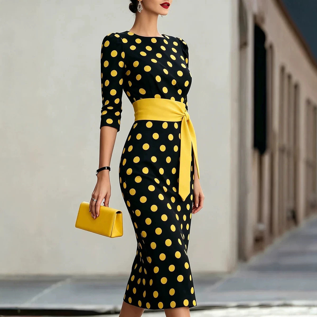 Polka Dot Belted Midi Dress – view 6 of 12 | My Dressing Room