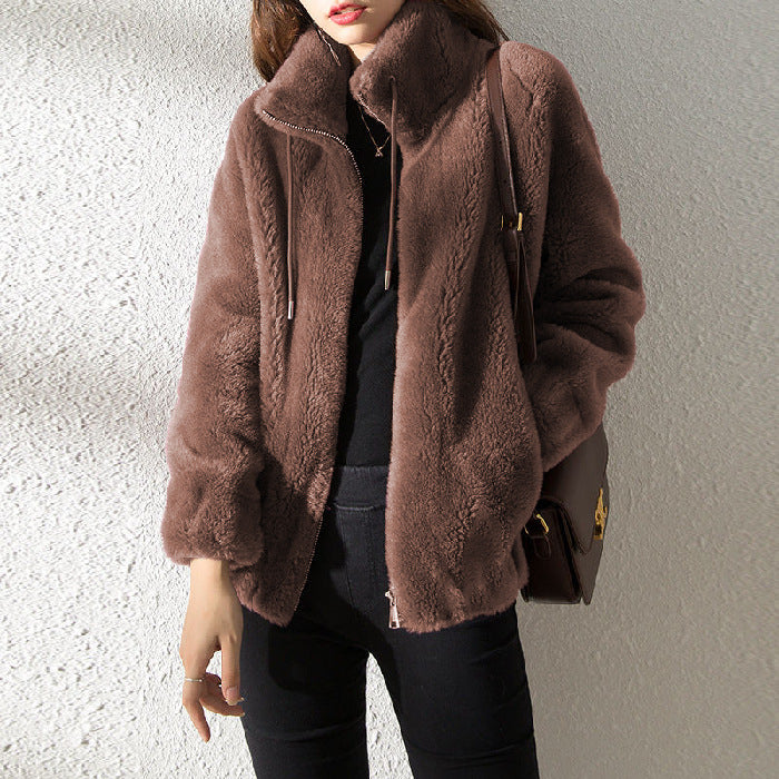 Fleece High-Neck Cardigan Sweater – view 10 of 11 | My Dressing Room