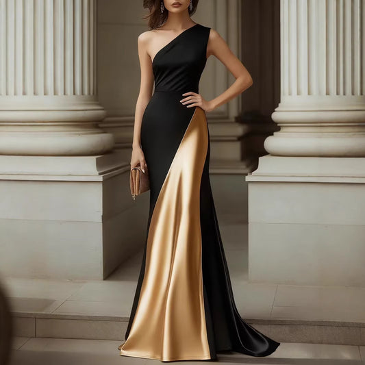 One-Shoulder Satin Maxi Dress – main view