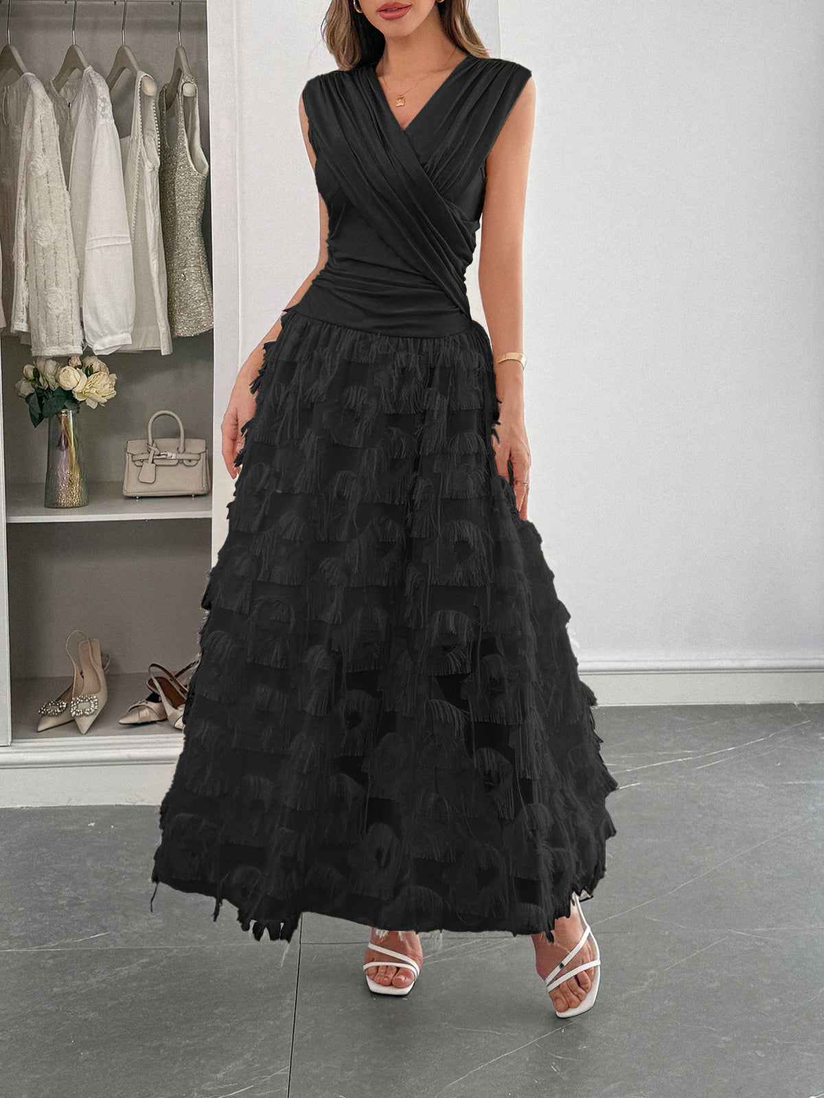 Stitched A-Line Commute Dress in Black – view 3 of 5