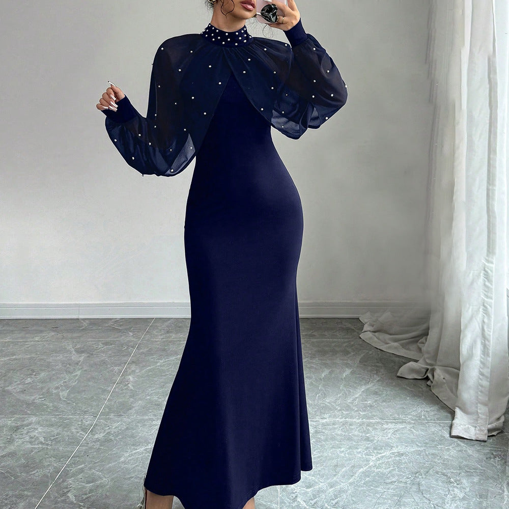 Solid Patchwork Long Sleeve Bodycon Dress in Dark Blue – view 6 of 16