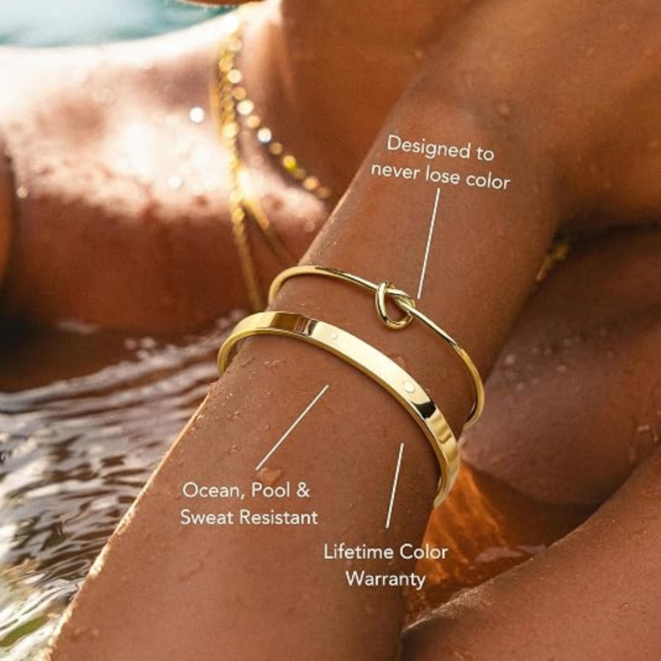 Gold Bracelet Set For Women, 14K Gold Plated Chunky Cuff & Stackable Bangles, Waterproof Fashion Jewelry – view 4 of 4 | My Dressing Room