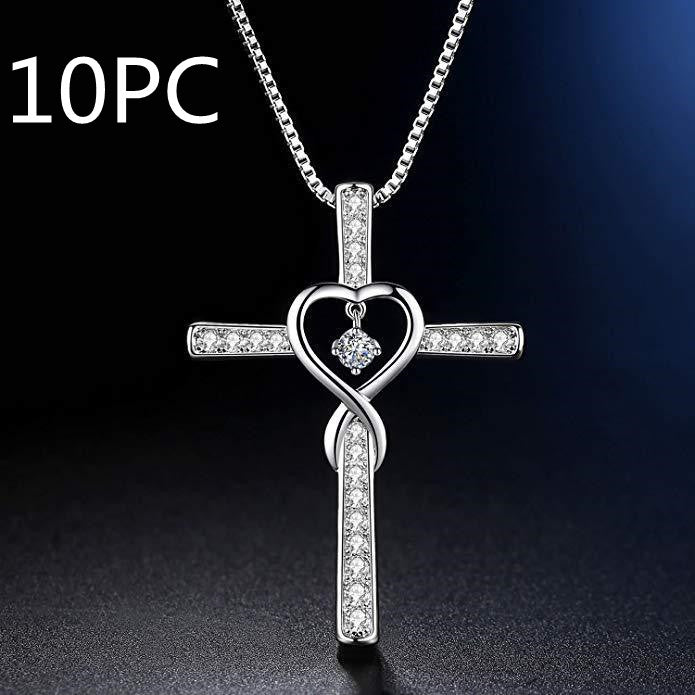 Infinity Love God We Trust Christian Cross Birthstone Crystal Pendant Necklace Colour Gems Zircon Heart Necklace Women Jewelry – view 4 of 10 | My Dressing Room