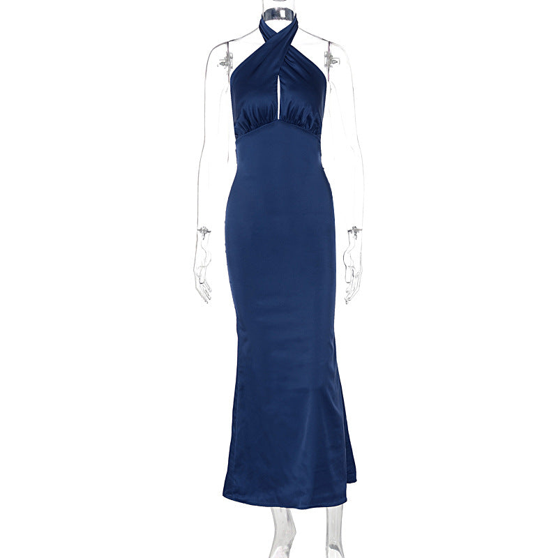 Backless Lace-Up Long Dress in Blue – view 3 of 7