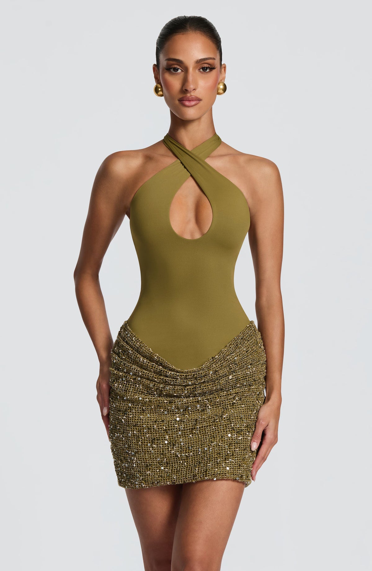 Cross-Strap Halter Sequin Dress - view 5