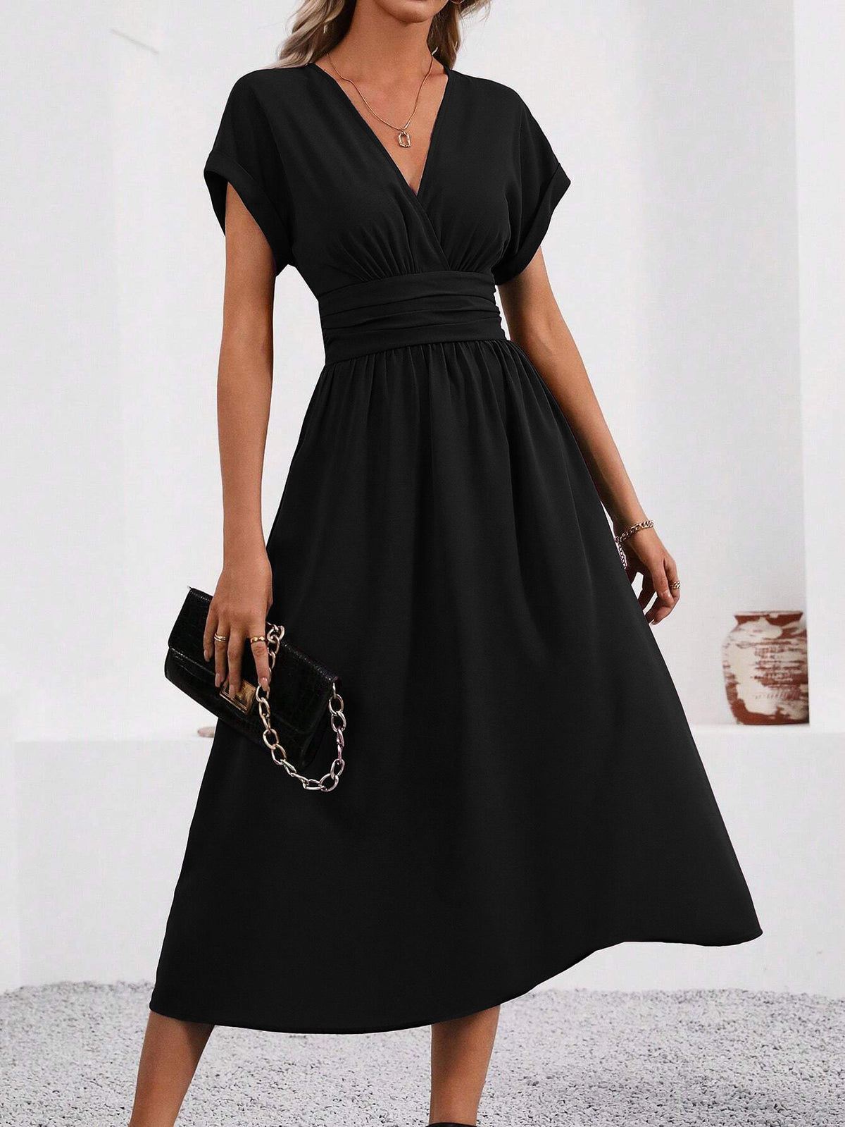 Batwing Sleeve Maxi Dress in Black – view 4 of 10