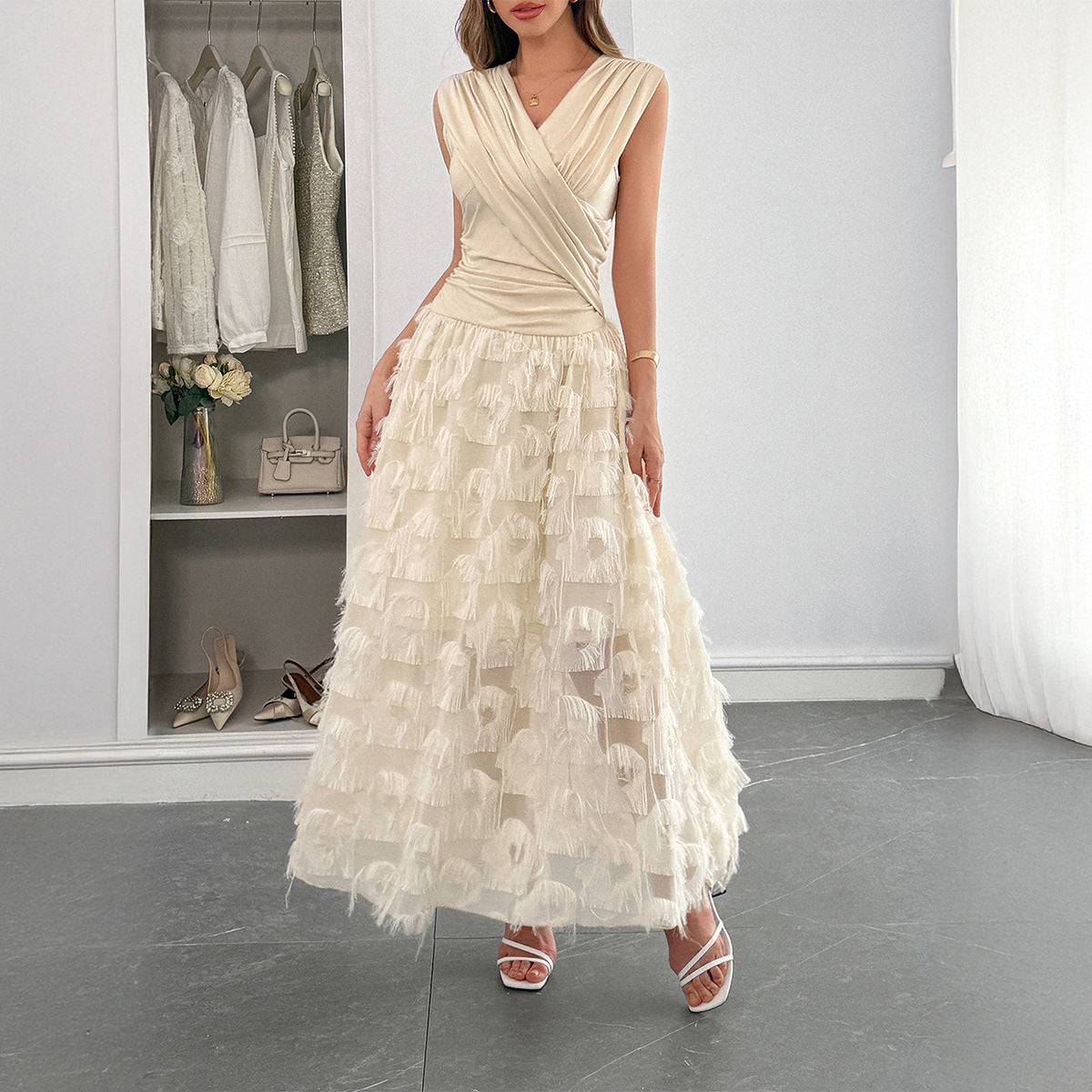 Stitched A-Line Commute Dress in Apricot – view 2 of 5