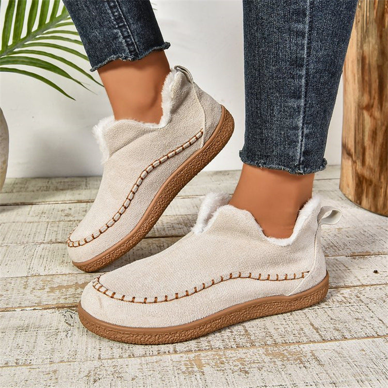 V-Cut Plush Suede Ankle Boots – main view | My Dressing Room