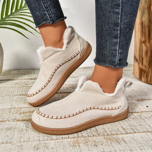 V-Cut Plush Suede Ankle Boots – main view | My Dressing Room