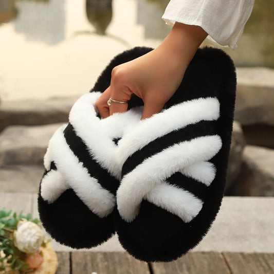 Fluffy Cross-Strap Platform Slippers - view 1
