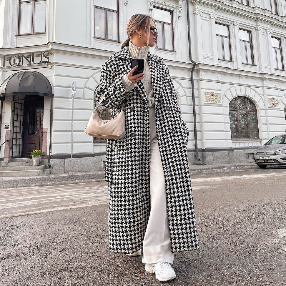 Houndstooth Long Trench Coat - view 2