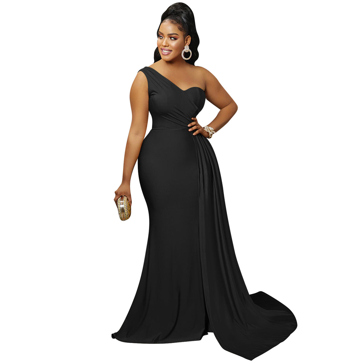 One-Shoulder Bodycon Maxi Dress in Black – view 7 of 13
