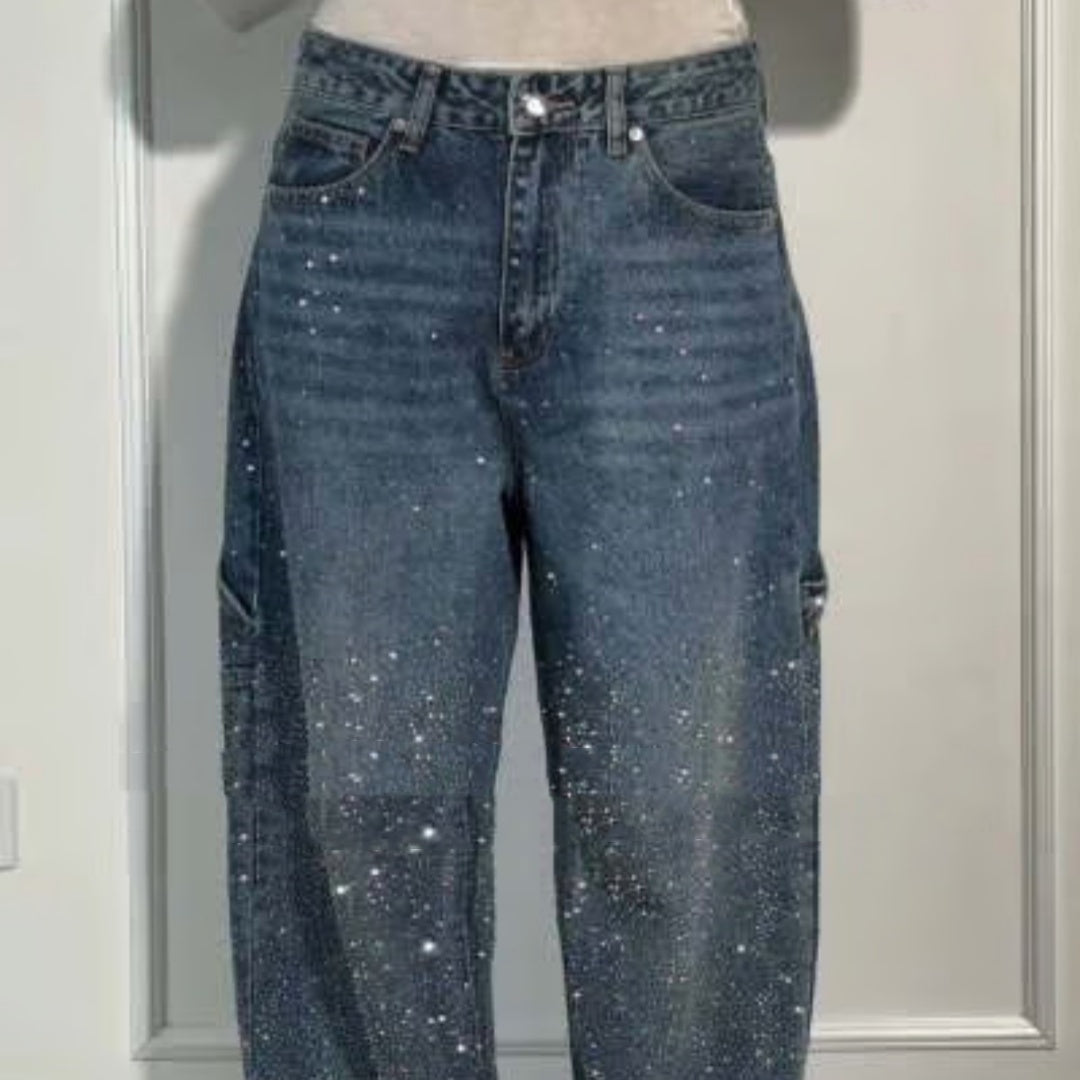 High-Waist Shiny Wide-Leg Straight Jeans - view 3