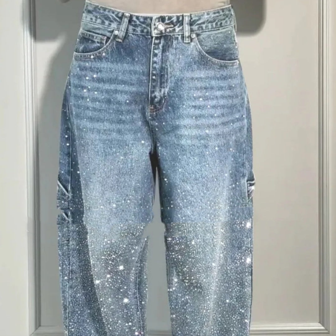 High-Waist Shiny Wide-Leg Straight Jeans - view 6