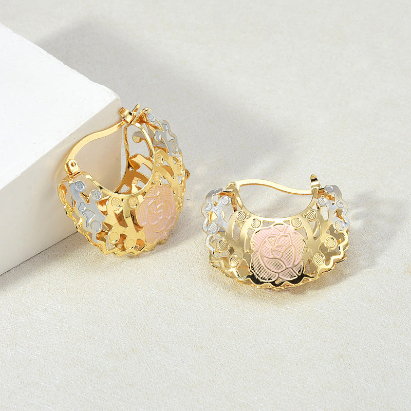 Hollow Rosette Hoop Earrings - view 2
