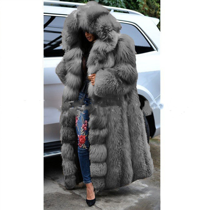 Long Hooded Faux Fur Coat - view 1