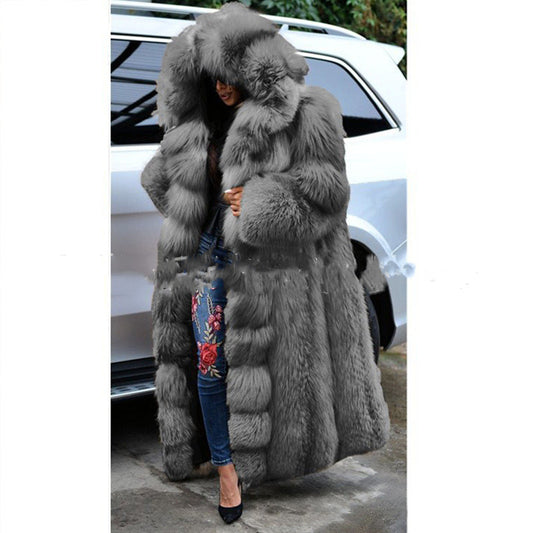 Long Hooded Faux Fur Coat - view 1