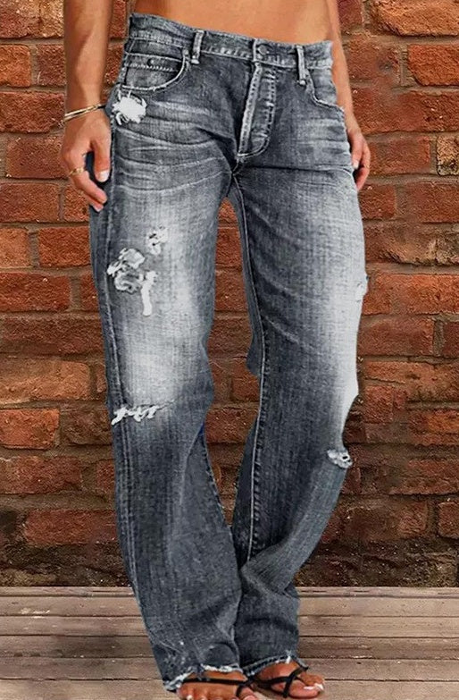 Ripped Loose Straight-Leg Jeans – main view | My Dressing Room