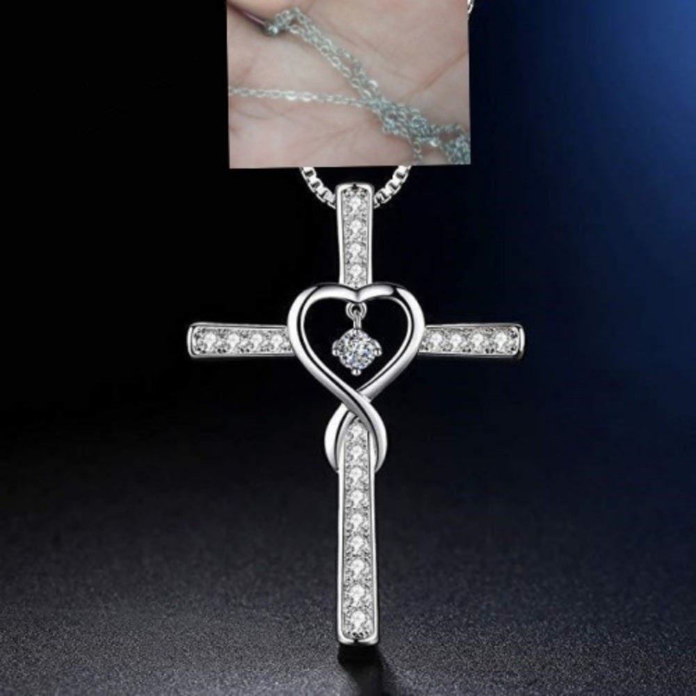 Infinity Love God We Trust Christian Cross Birthstone Crystal Pendant Necklace Colour Gems Zircon Heart Necklace Women Jewelry – view 10 of 10 | My Dressing Room